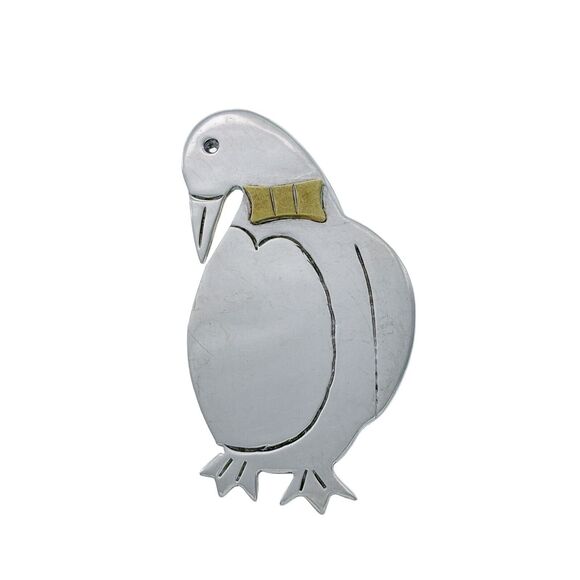 Vintage Mexico Taxco TR-80 Sterling Silver 925 Brass Bowtie Duck Brooch Pin - Picture 2 of 7